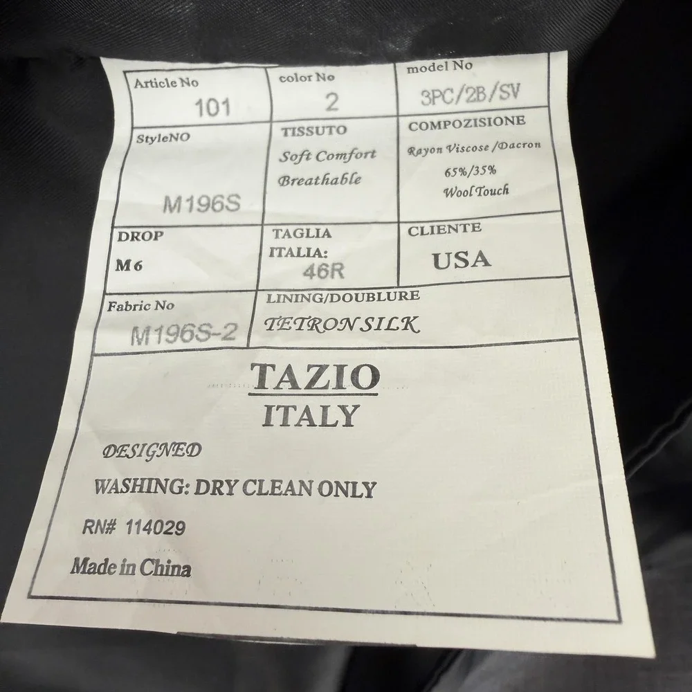 Tazio Suit Vest Mens 46R Gray Check 5 Button‎ Extra Slim Fit 3 Piece Formal